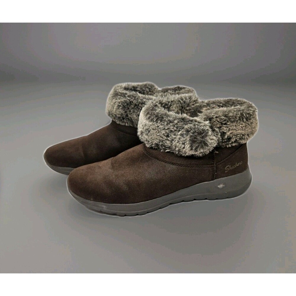 Skechers On the Go Joy Gen 5 GOGA Mat Air Cooled Faux Fur Brwn Ankle Boot Sz 10